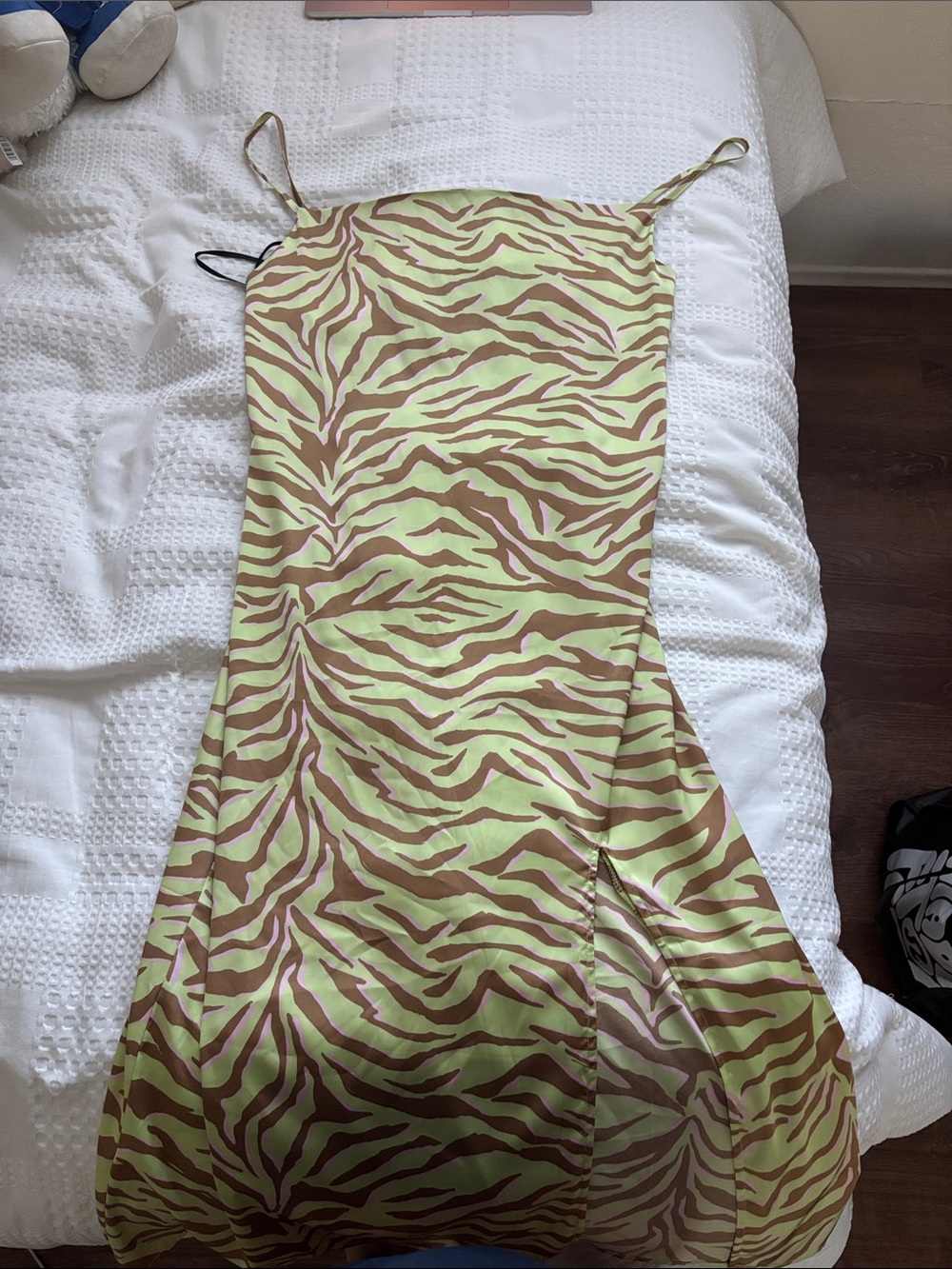 Forever 21 Lime Green and Brown Zebra-Striped Satin Cami